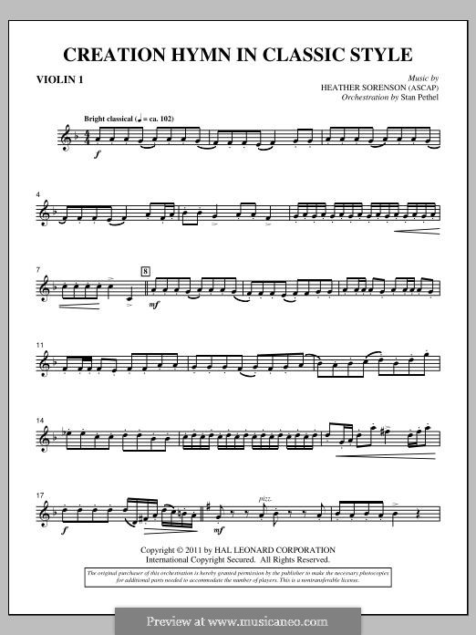 Creation Hymn in Classic Style: Violin 1 part by Heather Sorenson