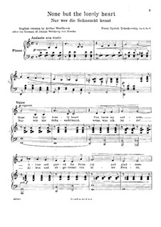 Sechs Romanzen, TH 93 Op.6: Nr.6 Nur wer die sechnsucht kennt (C-Dur) by Pjotr Tschaikowski