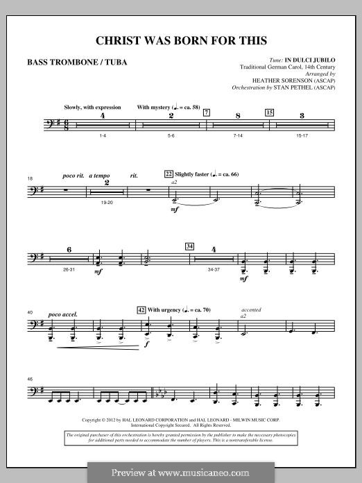 Christ Was Born for This: Bass Trombone/Tuba part by folklore