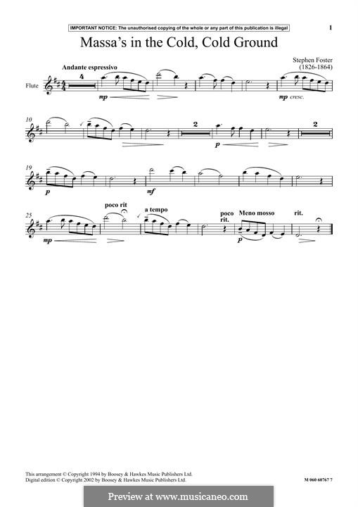 Massa's in de Cold Ground: Für Flöte by Stephen Foster
