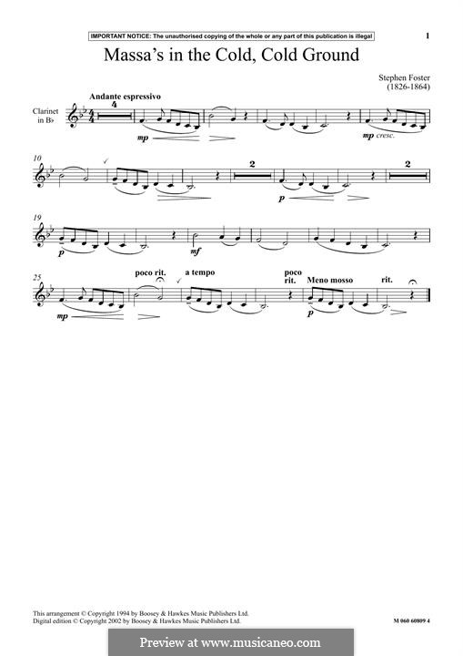 Massa's in de Cold Ground: Für Klarinette by Stephen Foster