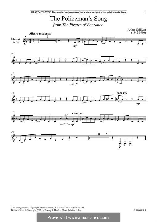 Policeman's Song: Für Klarinette by Arthur Sullivan