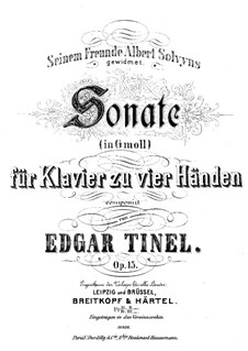 Sonate für Klavier, vierhändig in g-Moll, Op.15: Sonate für Klavier, vierhändig in g-Moll by Edgar Pierre Joseph Tinel