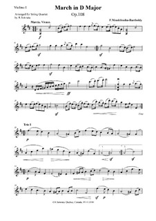 Marsch in D-Dur für Orchester, Op.108: Version für Streichquartett by Felix Mendelssohn-Bartholdy