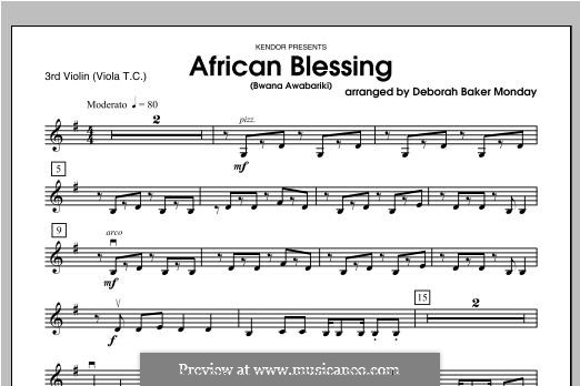 African Blessing (Bwana Awabariki): Violin 3 part by folklore