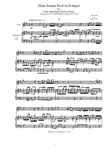 Flute Sonata No.4 in D major for Flute and Harpsichord (or Piano), Op.1: Flute Sonata No.4 in D major for Flute and Harpsichord (or Piano) by Jean-Baptiste Loeillet of London