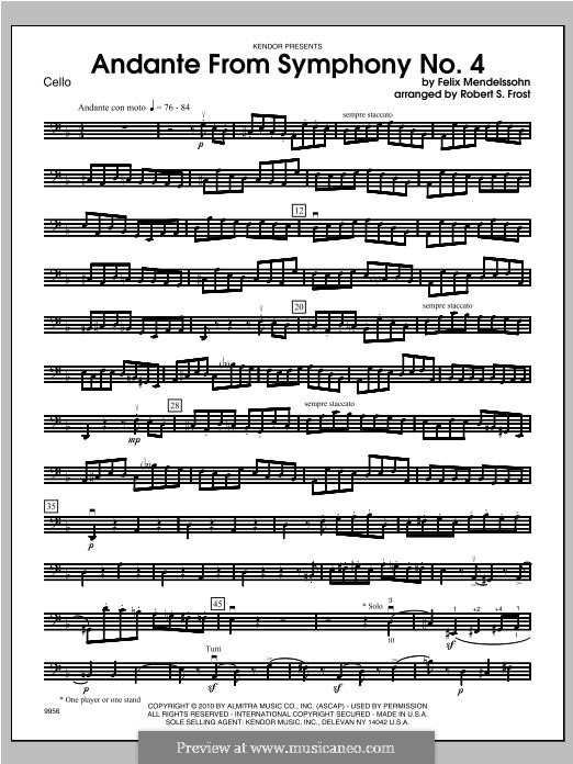 Sinfonie Nr.4 in A-Dur 'Italienische', Op.90: Andante, for strings - cello part by Felix Mendelssohn-Bartholdy