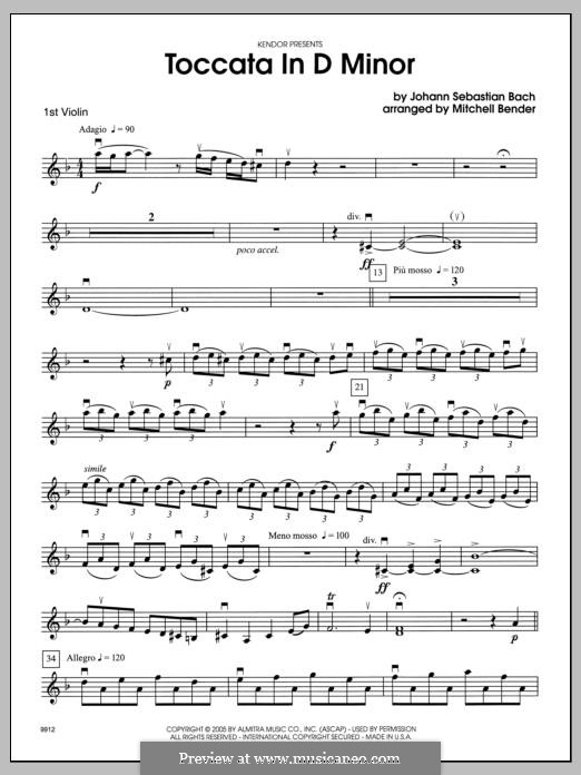 Toccata in d-Moll, BWV 913: Violin 1 part by Johann Sebastian Bach