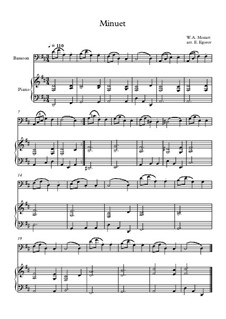 10 Easy Classical Pieces for Bassoon and Piano Vol.5: Minuet (In F Major) by Wolfgang Amadeus Mozart, Franz Schubert, Antonín Dvořák, Georges Bizet, Georg Friedrich Händel, Giuseppe Verdi, Pjotr Tschaikowski, Emil Waldteufel, Adolphe Adam, Sebastián Yradier