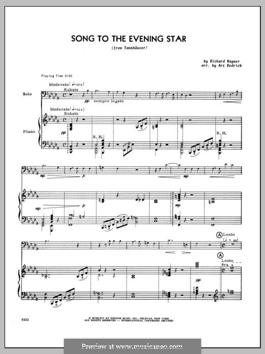 O du mein holder Abendstern: For trombone and piano – piano part by Richard Wagner