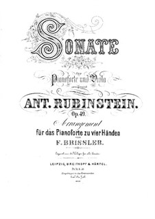 Sonate für Bratsche (oder Cello) und Klavier in f-Moll, Op.49: Version für Klavier, vierhändig by Anton Rubinstein