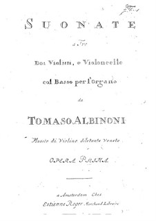 Zwölf Triosonaten für zwei Violinen und Basso Continuo, Op.1: Orgelstimme by Tomaso Albinoni