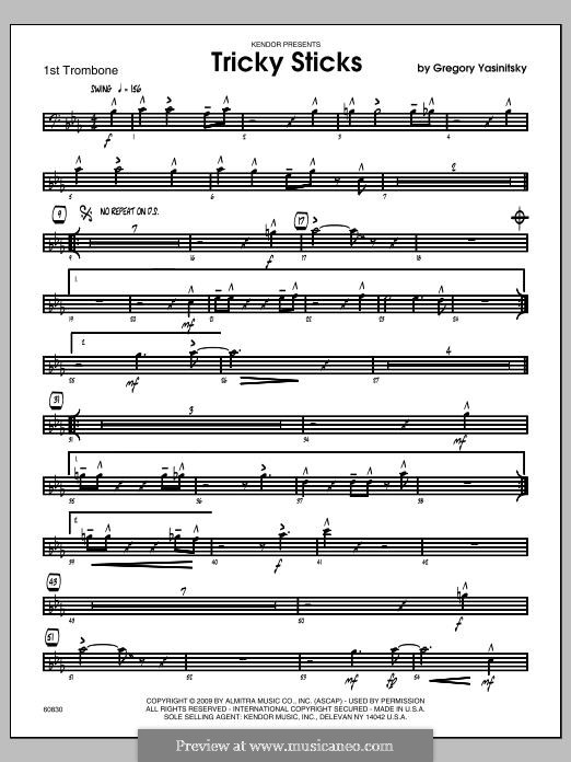 Tricky Sticks: Trombone 1 part by Gregory Yasinitsky