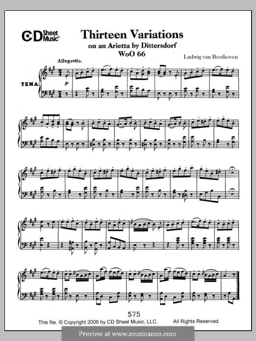 Dreizehn Variationen über Thema aus 'Das rote Käppchen' von Dittersdorf, WoO 66: Für Klavier by Ludwig van Beethoven