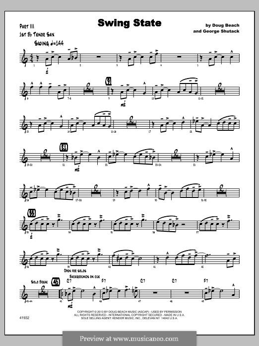Swing State: 1st Bb Tenor Saxophone part by Doug Beach, George Shutack