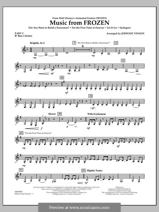 Music from Frozen (Concert Band version): Pt.5 - Bb Bass Clarinet by Robert Lopez, Kristen Anderson-Lopez