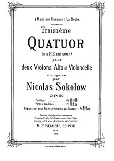 Streichquartett Nr.3 in d-Moll, Op.20: Vollpartitur by Nikolai Sokolow