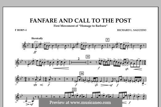 Fanfare and Call to the Post: F Horn 4 part by Richard L. Saucedo