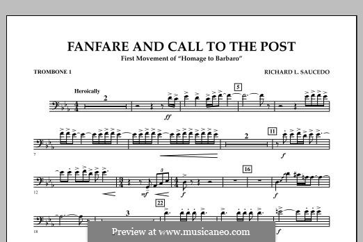 Fanfare and Call to the Post: Trombone 1 part by Richard L. Saucedo