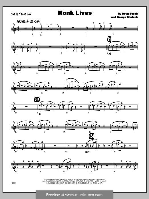 Monk Lives: 2nd Bb Tenor Saxophone part by Doug Beach, George Shutack