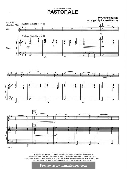 Pastorale: Klavierstimme by Charles Burney