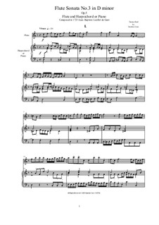 Sechs Sonaten für zwei Flöten, Op.5: Sonata No.3 in D minor by Jean Baptiste Loeillet de Gant