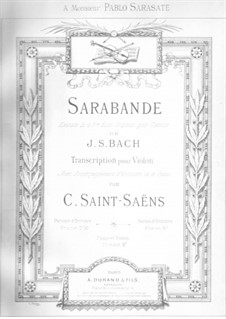 Suite Nr.3 in g-Moll, BWV 808: Sarabande. Version für Violine und Klavier by Johann Sebastian Bach