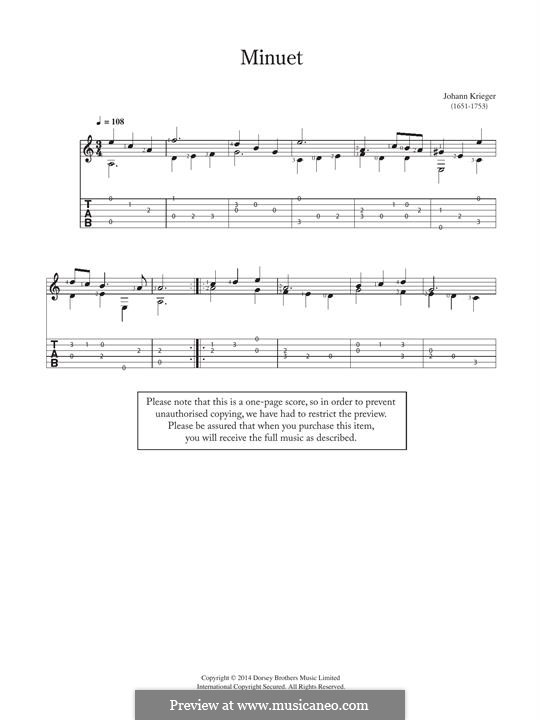 Menuett: Für Gitarre by Johann Krieger