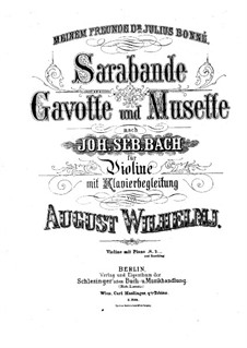 Suite Nr.3 in g-Moll, BWV 808: Sarabande. Version für Violine und Klavier von A. Wilhelmj by Johann Sebastian Bach