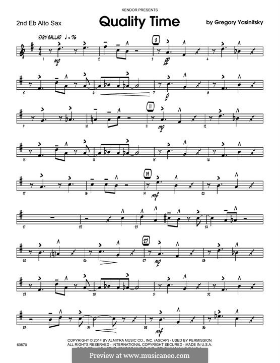 Quality Time: 2nd Eb Alto Saxophone part by Gregory Yasinitsky