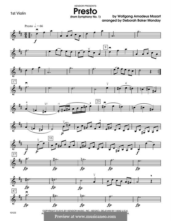 Sinfonie Nr.1 in Es-Dur, K.16: Presto, for strings – 1st Violin part by Wolfgang Amadeus Mozart