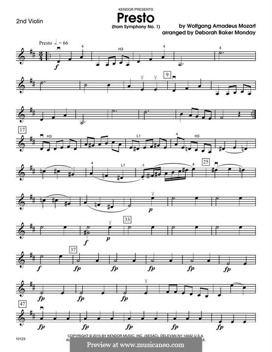 Sinfonie Nr.1 in Es-Dur, K.16: Presto, for strings – 2nd Violin part by Wolfgang Amadeus Mozart