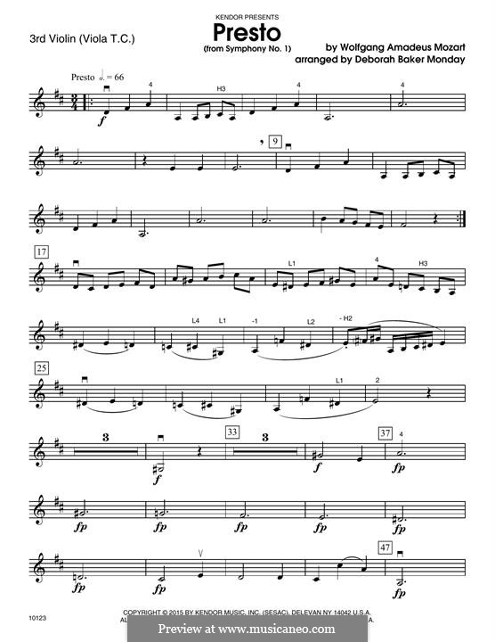 Sinfonie Nr.1 in Es-Dur, K.16: Presto, for strings – Violin 3 (Viola T.C.) part by Wolfgang Amadeus Mozart
