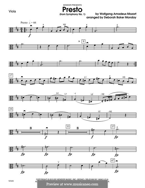 Sinfonie Nr.1 in Es-Dur, K.16: Presto, for strings – Viola part by Wolfgang Amadeus Mozart