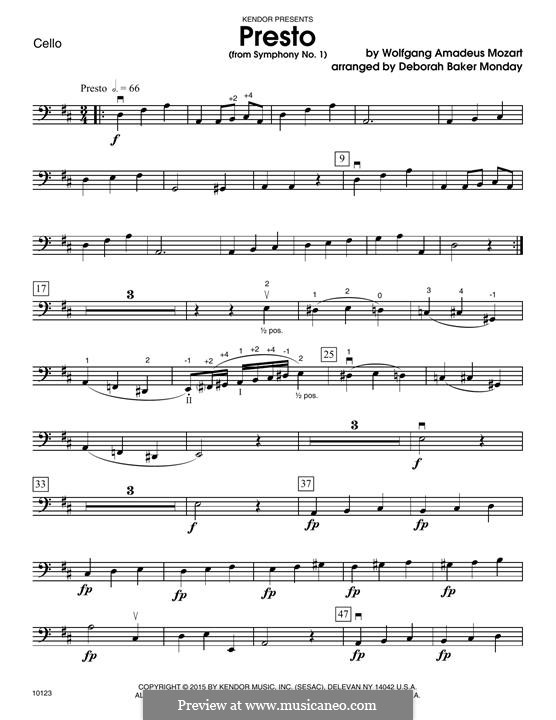 Sinfonie Nr.1 in Es-Dur, K.16: Presto, for strings – Cello part by Wolfgang Amadeus Mozart