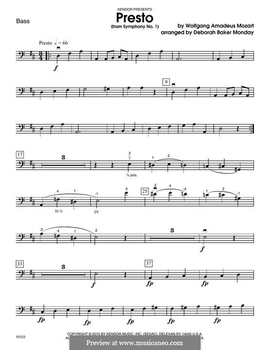 Sinfonie Nr.1 in Es-Dur, K.16: Presto, for strings – Bass part by Wolfgang Amadeus Mozart