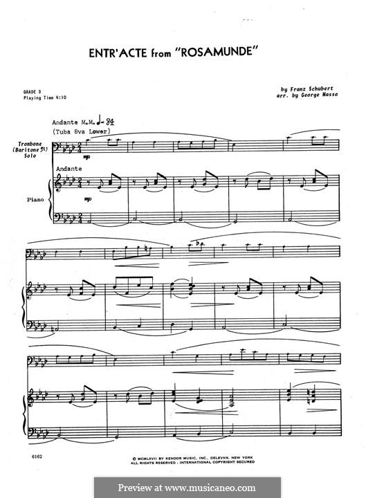 Fragmente: Entr'acte, for trombone and piano – piano part by Franz Schubert