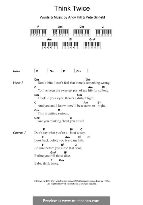 Think Twice (Celine Dion): Für Klavier by Andrew Hill, Peter Sinfield