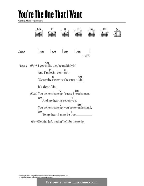 You're the One That I Want (from Grease): Für Gitarre by John Farrar