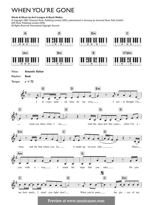 When You're Gone: Für Klavier by Avril Lavigne, Butch Walker