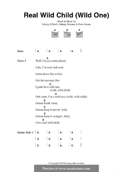 Real Wild Child (Wild One): Für Gitarre by Dave Owens, Johnny Greenan, Johnny O'Keefe