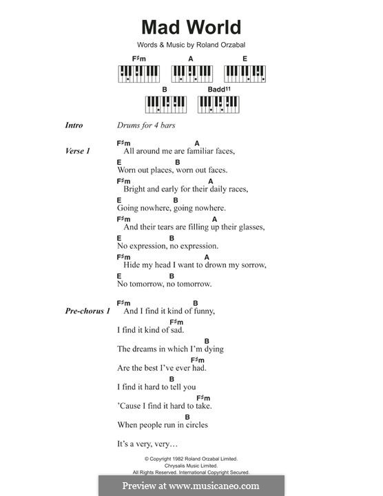 Mad World (Gary Jules & Michael Andrews): Für Klavier by Roland Orzabal