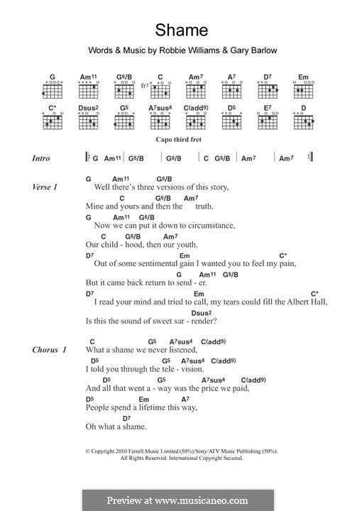 Shame: Für Gitarre by Gary Barlow, Robbie Williams