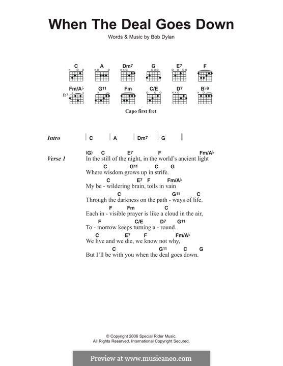 When the Deal Goes Go Down: Für Gitarre by Bob Dylan