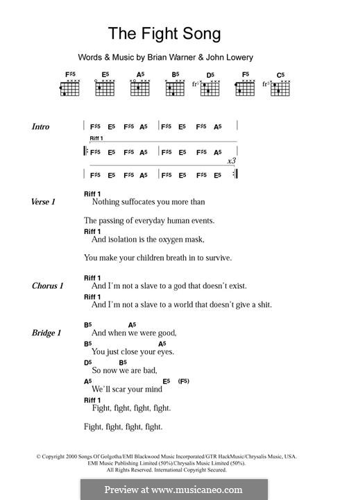The Fight Song (Marilyn Manson): Für Gitarre by Brian Warner, John Lowery