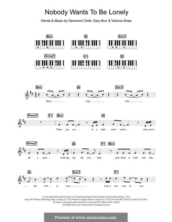 Nobody Wants To Be Lonely (Ricky Martin with Christina Aguilera): Für Klavier by Desmond Child, Gary Burr, Victoria Shaw