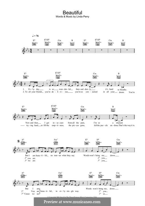 Beautifull (Christina Aguilera & Beverly McClellan): Für Keyboard by Linda Perry