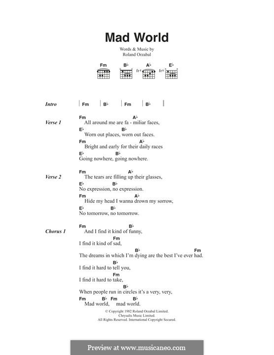 Mad World (Gary Jules & Michael Andrews): Für Gitarre by Roland Orzabal