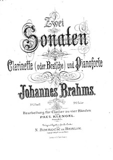 Sonaten für Klarinette (oder Bratsche) und Klavier, Op.120: Sonate Nr.2. Version für Klavier, vierhändig by Johannes Brahms