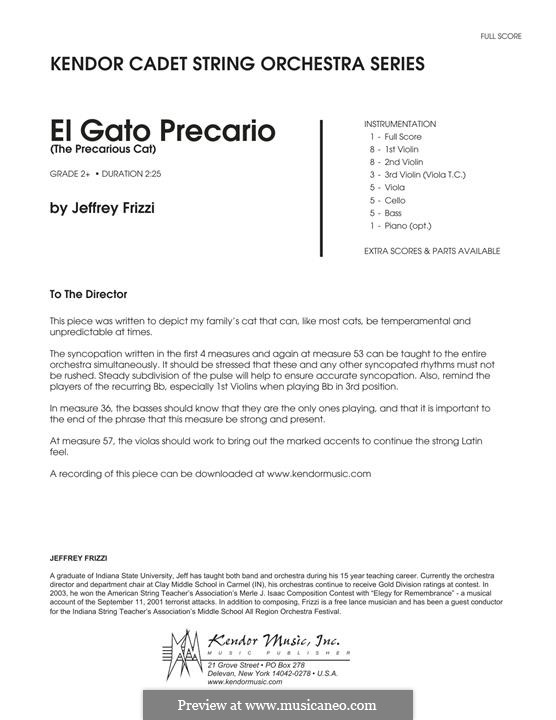 El Gato Precario (The Precarious Cat): Vollpartitur by Jeffrey Frizzi